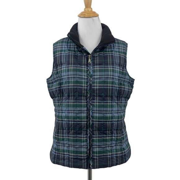 Eddie Bauer Vest Jacket Women S Small Multi Plaid Premium Quilted Goose Down Zip - Picture 1 of 15